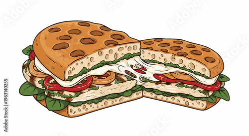 Deliciously layered sandwich with melted cheese oozing out