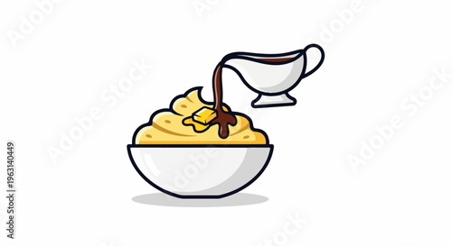 Creamy mashed potatoes with butter topped with rich brown gravy