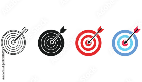 Target icon with arrow in center symbolizing goal, focus and accuracy. Bullseye pictogram for success, achievement, strategy and direction. Ideal for planning, performance, and business goals concept