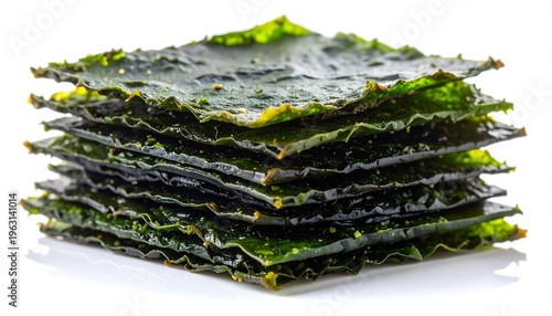 Stack of Roasted Seaweed Snacks on a White Background.