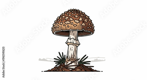 Detailed illustration of a single mushroom with a spotted cap on a white background