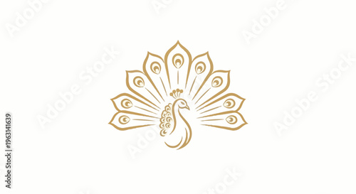 Elegant golden peacock displays its ornate fan of feathers with intricate details