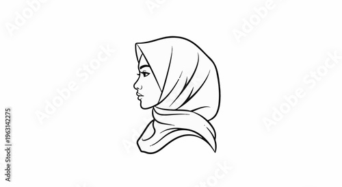 Elegant profile of a person wearing a hijab, drawn in black and white