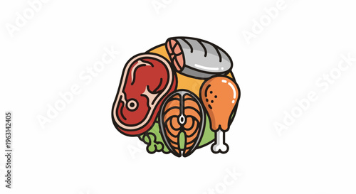 Diverse assortment of raw meat, fish, and chicken for cooking