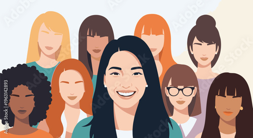 Diverse group of women with various hairstyles and skin tones