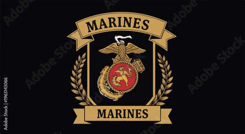 Emblem with eagle, globe, anchor, and banners on black