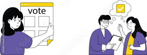 People engaging in a voting process and discussing the results together happily