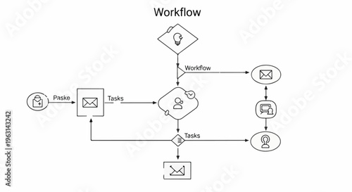 Diagram shows a streamlined process from task initiation to completion with communication steps
