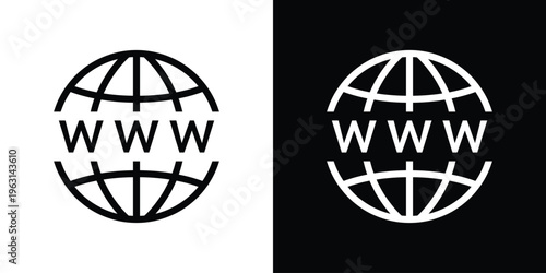 Stylized globe icon split horizontally with "WWW" text integrated in the center. Represents domain registration, web hosting, and global internet presence.
