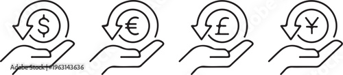 money transfer currency exchange finance hand save line icon set vector 