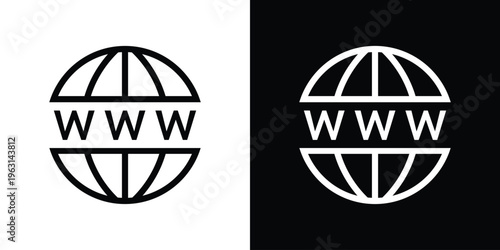 Stylized globe icon split horizontally with "WWW" text integrated in the center. Represents domain registration, web hosting, and global internet presence.