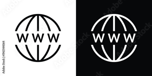 Stylized globe icon split horizontally with "WWW" text integrated in the center. Represents domain registration, web hosting, and global internet presence.