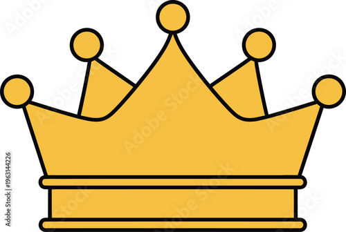 Gold Crown Icon for Leadership and Success - Flat Vector Illustration of Royal Golden Tiara - Isolated Minimalist Symbol of Excellence, Authority, and Premium Quality Branding
