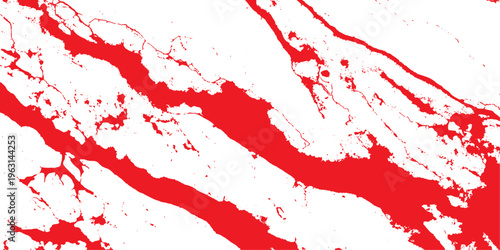 A vibrant red paint splash background featuring a grunge ink texture with artistic splatters and liquid drops on a vector backdrop design