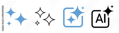 AI image generation icons set - artificial intelligence, generative AI logo icon sparkle symbol. magic shine effect,  vector illustration