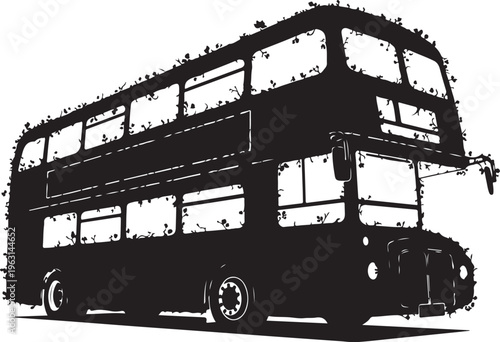 Black silhouette of a double decker bus with people on