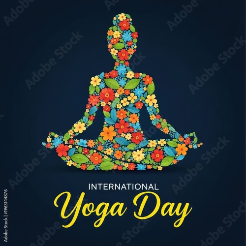 International yoga day celebration with colorful floral illustration