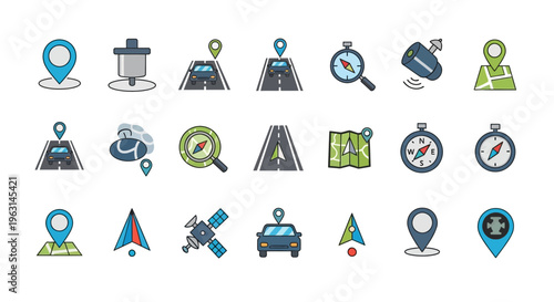 Set of Flat Navigation and GPS Location Icons