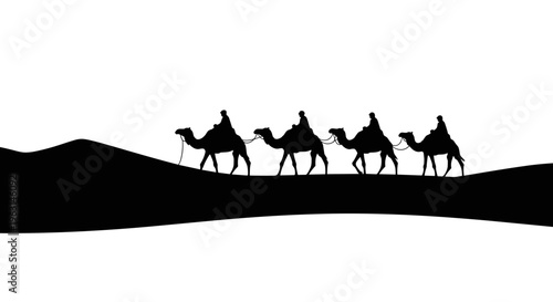 Camels walking on desert sand.