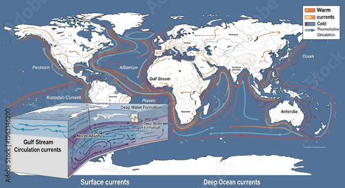 Global Ocean Currents and Thermohaline Circulation Map