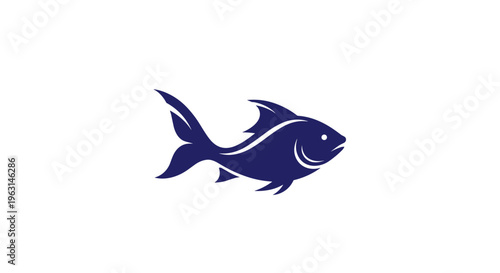 Dark Blue Fish Icon Graphic.