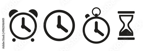 Set of time icon set, clock and symbol collection, alarm stopwatch hourglass Event elements. vector illustration.
