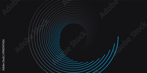 3D red black dynamic techno background on dark space. Tech banner with rotating circles style decoration. Modern graphic design element