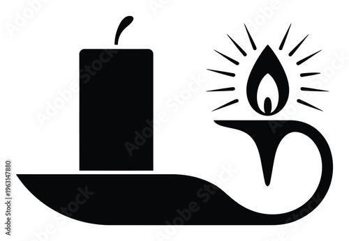 Black and white silhouette of a lit candle and an unlit candle on a holder