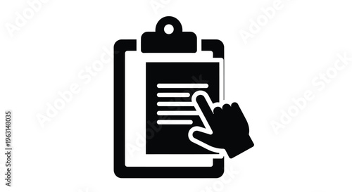 A black clipboard with a pointing finger modern design silhouette