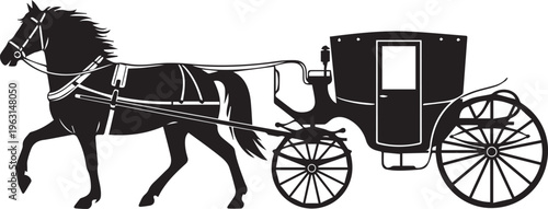 Horse and carriage silhouette illustration vector art vintage transport