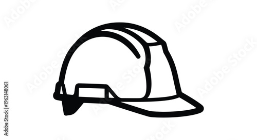 A simple black outline drawing of a construction helmet silhouette
