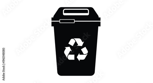 Black recycling bin with a recycling symbol a stark silhouette