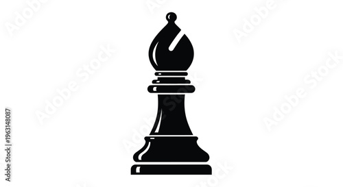 A black chess bishop stands prominently against a white background silhouette