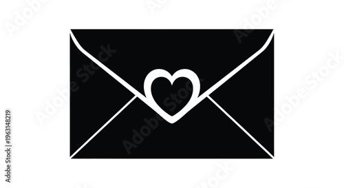 Simple black envelope with a white heart a striking silhouette