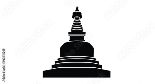 A striking black silhouette of a tiered buddhist stupa
