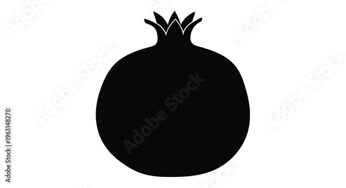 A striking black silhouette of a ripe pomegranate fruit silhouette