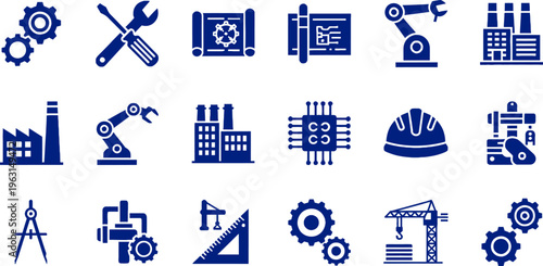 set of blue and white icons