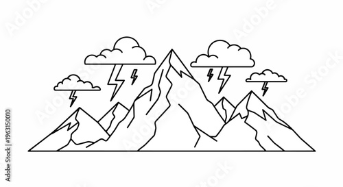 Stormy weather mountain range with lightning and clouds landscape