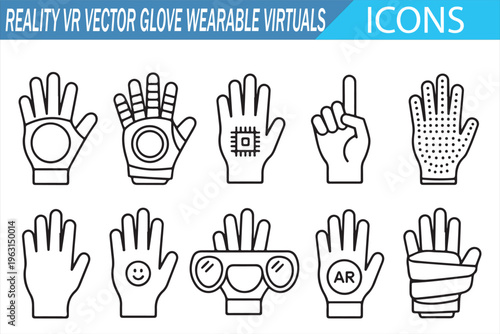 Virtual reality and AR gloves icons set with gesture tracking elements