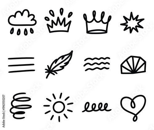 Hand-Drawn Weather, Nature, Symbols, and Abstract Shapes