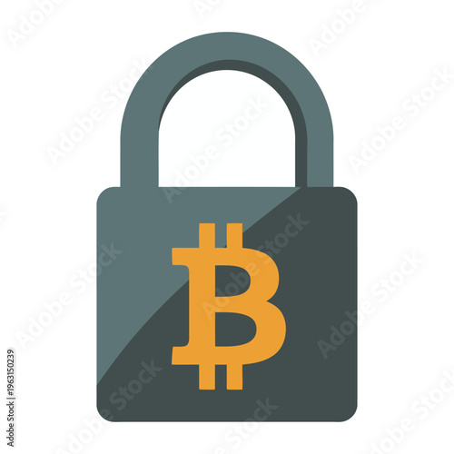 Vector of a secure padlock featuring the bitcoin logo