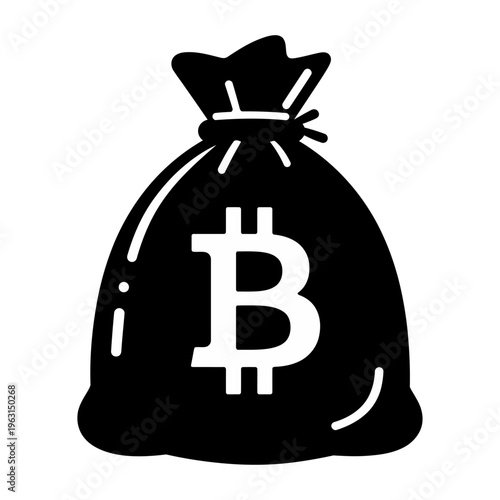 Vector money bag displaying the bitcoin logo prominently on the front
