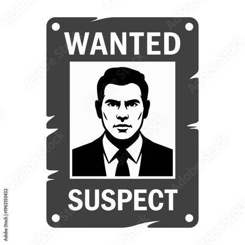 Vector wanted poster featuring a suspect's mugshot with a serious expression