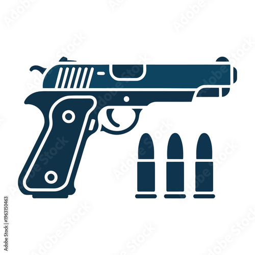 Vector of a handgun with three bullets displayed next to it