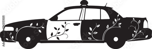 Black silhouette taxi cab with leaf