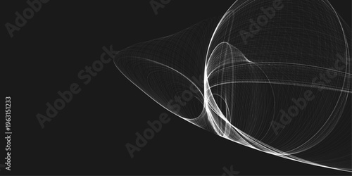 minimal abstract vector glowing light line wave on dark background with flowing geometric curves.