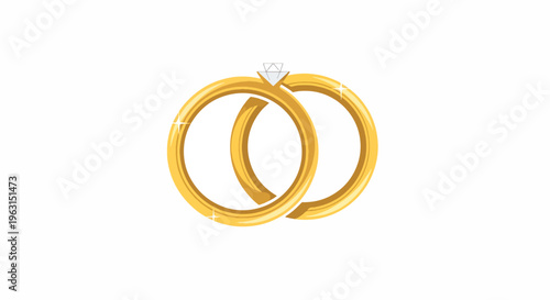 Golden wedding rings with diamond on top for marriage and love