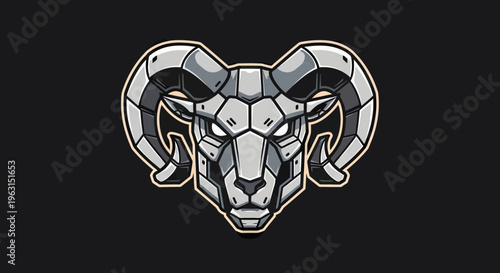 Futuristic Robotic Ram Head Mascot Vector Illustration, Cyborg Sheep with Mechanical Armor and Horns