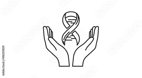 Hands cradling a dna ribbon awareness symbol black outline silhouette