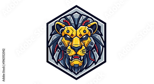 Futuristic Cybernetic Lion Head Mascot Vector Illustration for Esports and Gaming Logo Design